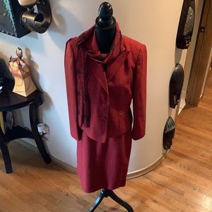 Suit Studio Red Jacket and Skirt w/Print Scarf Size 6